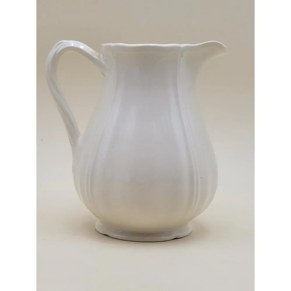 Wedgwood Queen's Shape Ceramic Pitcher White Scalloped Rim Vintage